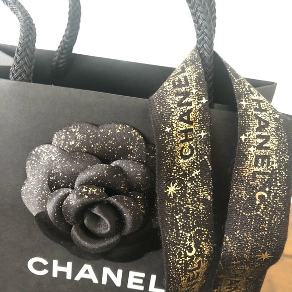 SOLD! Chanel Black Paper Shopping Gift Bag+ Ribbon - Picture 3 of 5